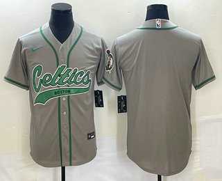 Mens Boston Celtics Blank Gray Stitched Baseball Jersey